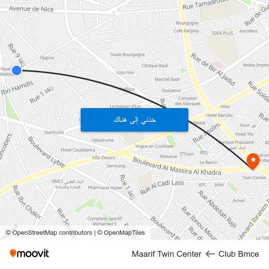Club Bmce to Maarif Twin Center map