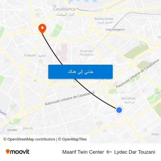 Lydec Dar Touzani to Maarif Twin Center map