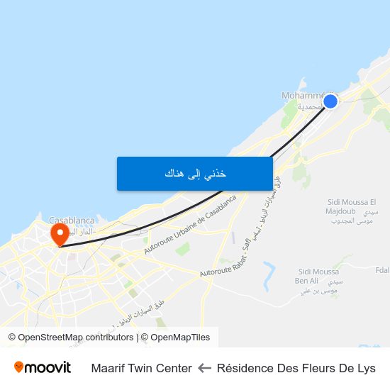 Résidence Des Fleurs De Lys to Maarif Twin Center map