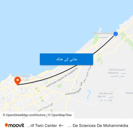 Faculté De Sciences De Mohammédia to Maarif Twin Center map