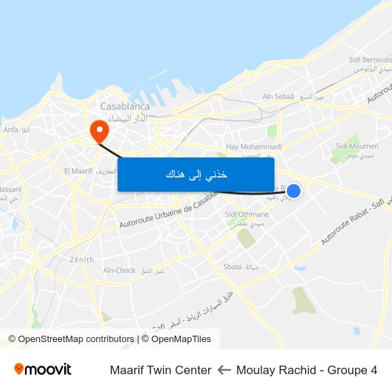 Moulay Rachid - Groupe 4 to Maarif Twin Center map