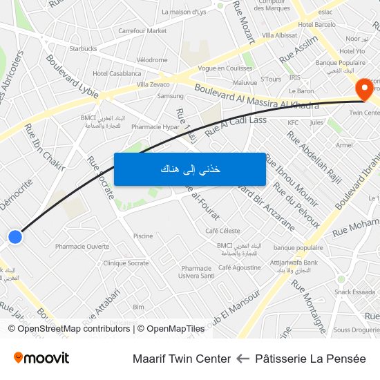 Pâtisserie La Pensée to Maarif Twin Center map