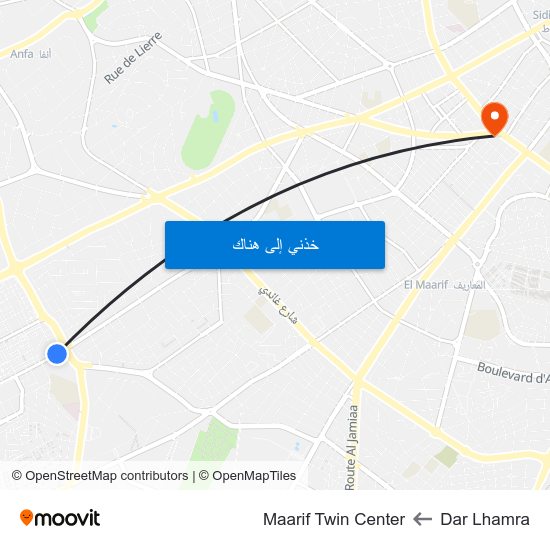 Dar Lhamra to Maarif Twin Center map