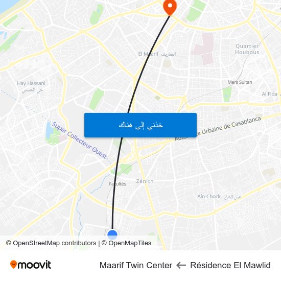 Résidence El Mawlid to Maarif Twin Center map