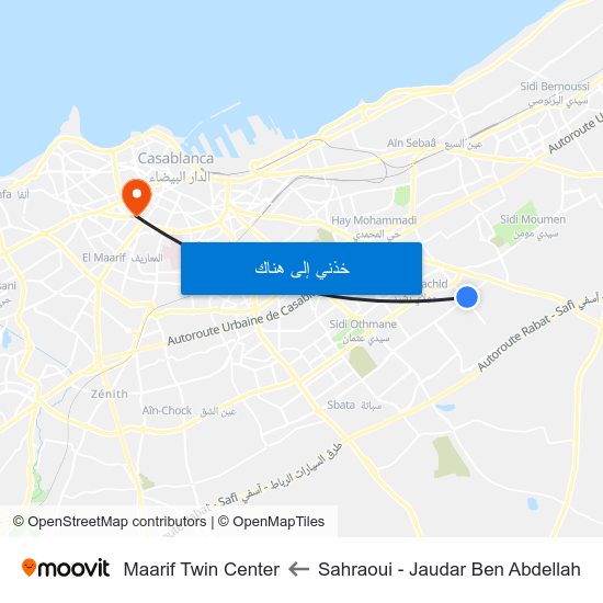 Sahraoui - Jaudar Ben Abdellah to Maarif Twin Center map