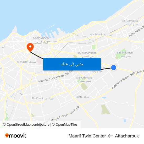 Attacharouk to Maarif Twin Center map