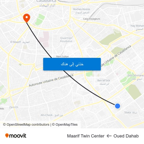 Oued Dahab to Maarif Twin Center map