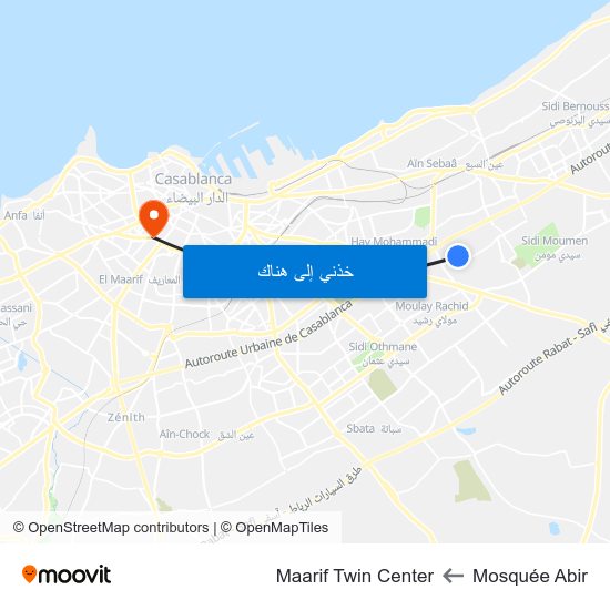 Mosquée Abir to Maarif Twin Center map