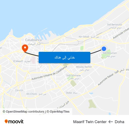 Doha to Maarif Twin Center map