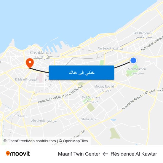 Résidence Al Kawtar to Maarif Twin Center map