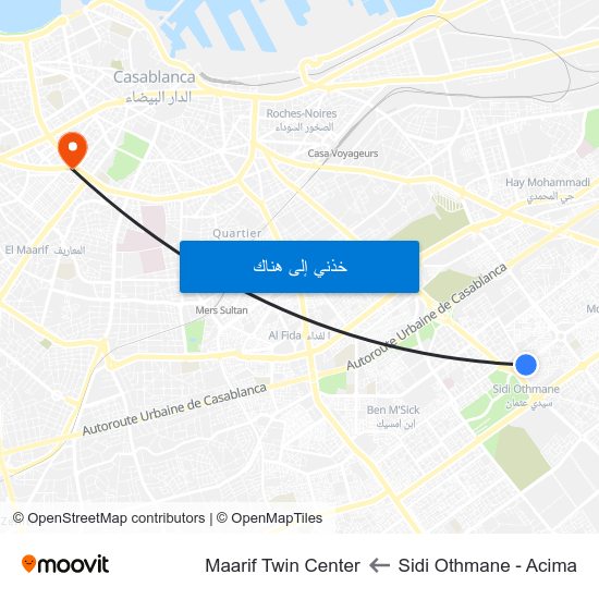 Sidi Othmane - Acima to Maarif Twin Center map