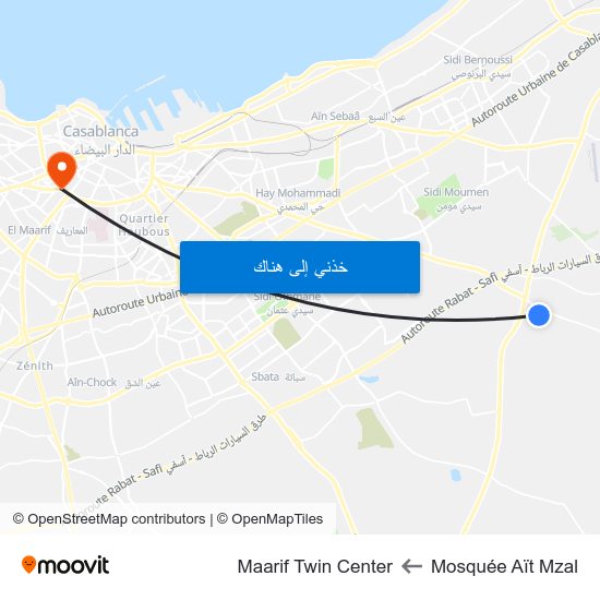 Mosquée Aït Mzal to Maarif Twin Center map