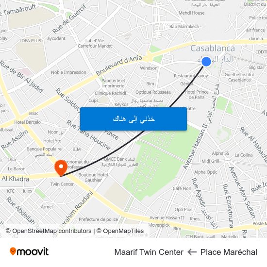 Place Maréchal to Maarif Twin Center map