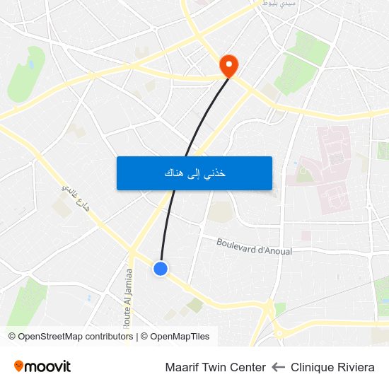 Clinique Riviera to Maarif Twin Center map