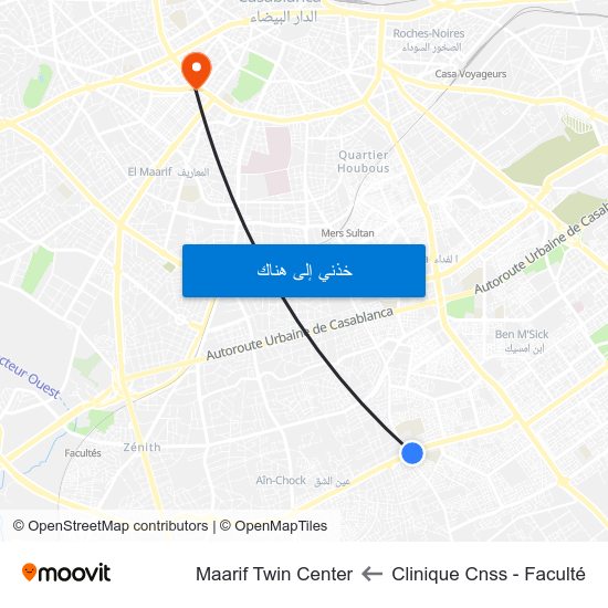 Clinique Cnss - Faculté to Maarif Twin Center map