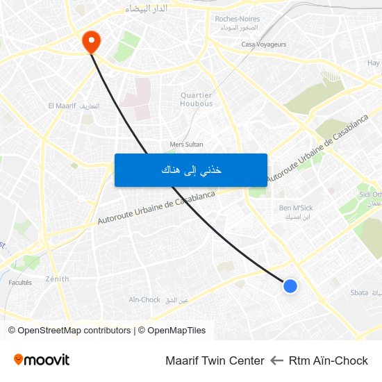 Rtm Aïn-Chock to Maarif Twin Center map