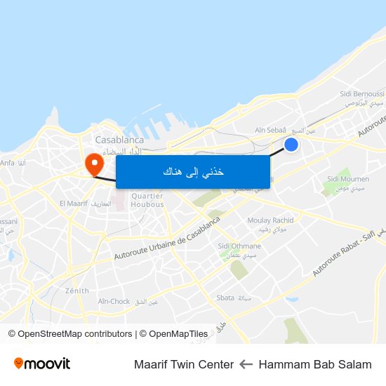 Hammam Bab Salam to Maarif Twin Center map