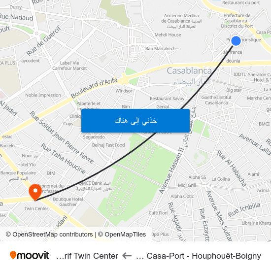 Gare Casa-Port - Houphouët-Boigny to Maarif Twin Center map