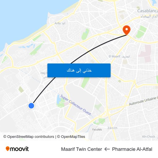 Pharmacie Al-Atfal to Maarif Twin Center map