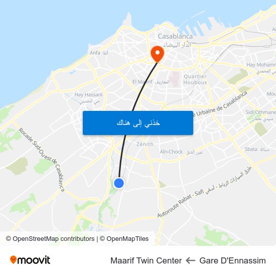 Gare D'Ennassim to Maarif Twin Center map