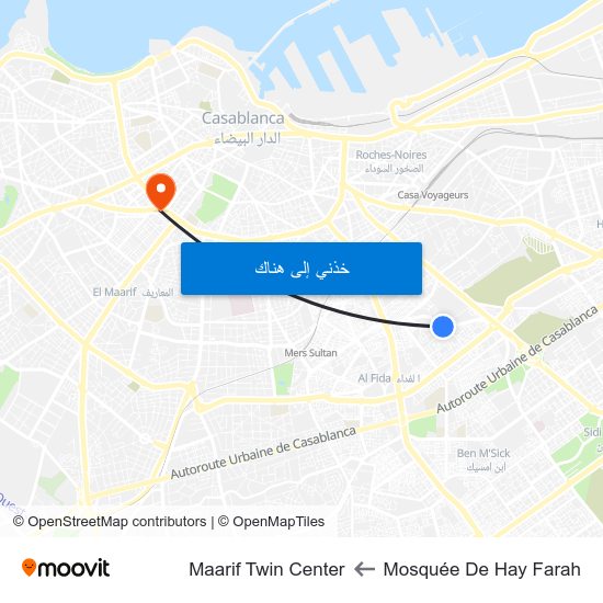 Mosquée De Hay Farah to Maarif Twin Center map