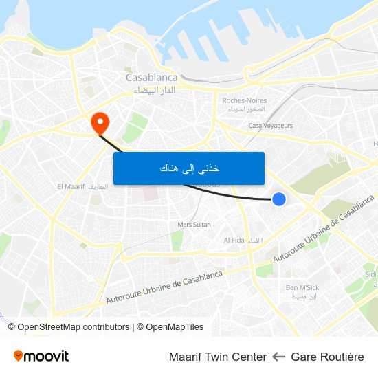 Gare Routière to Maarif Twin Center map