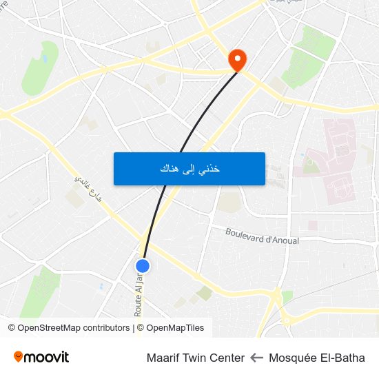 Mosquée El-Batha to Maarif Twin Center map