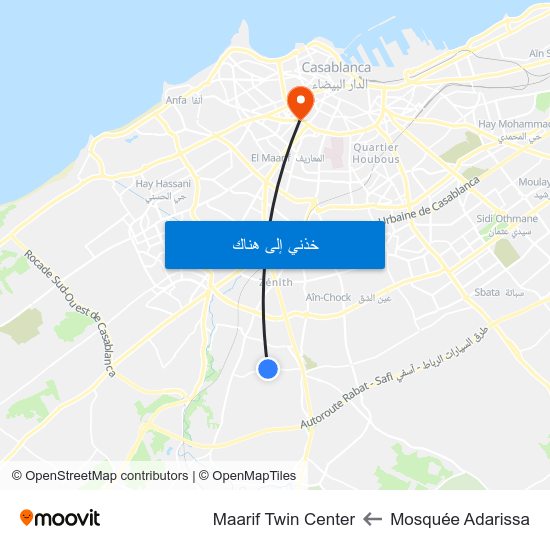 Mosquée Adarissa to Maarif Twin Center map