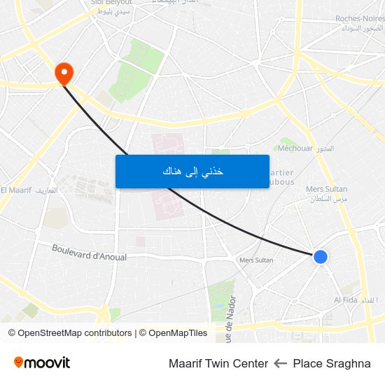 Place Sraghna to Maarif Twin Center map