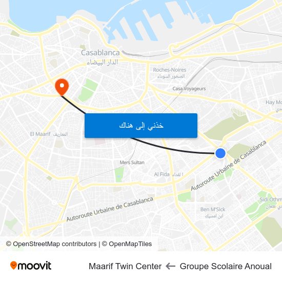 Groupe Scolaire Anoual to Maarif Twin Center map