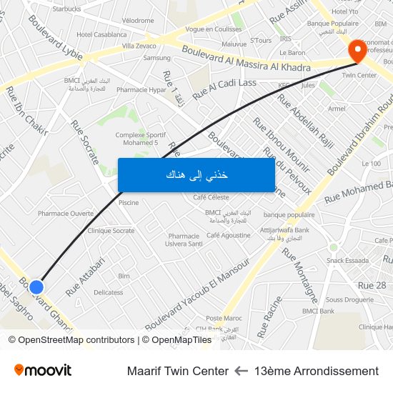 13ème Arrondissement to Maarif Twin Center map