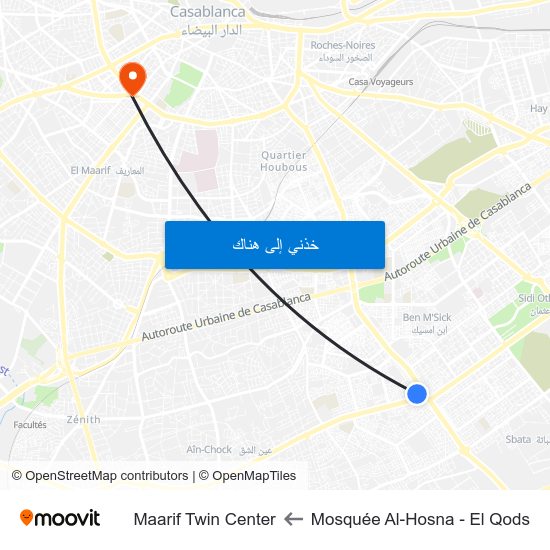 Mosquée Al-Hosna - El Qods to Maarif Twin Center map