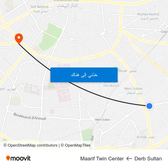 Derb Sultan to Maarif Twin Center map