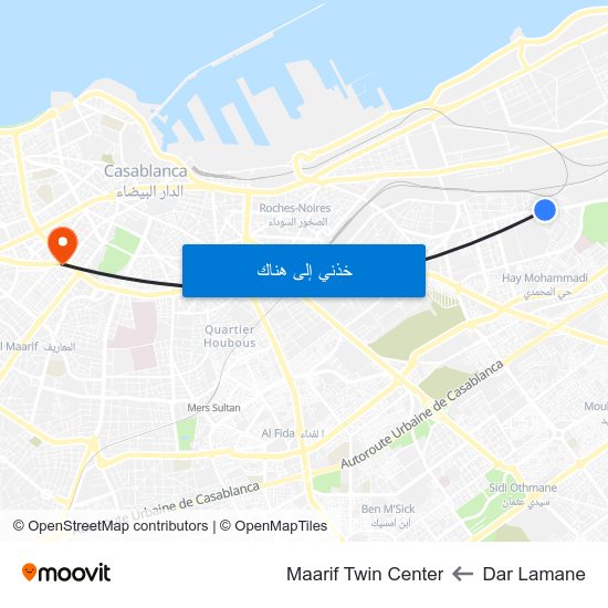 Dar Lamane to Maarif Twin Center map