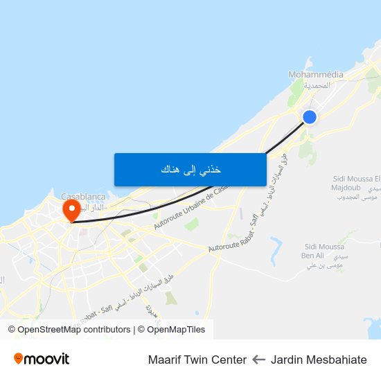 Jardin Mesbahiate to Maarif Twin Center map