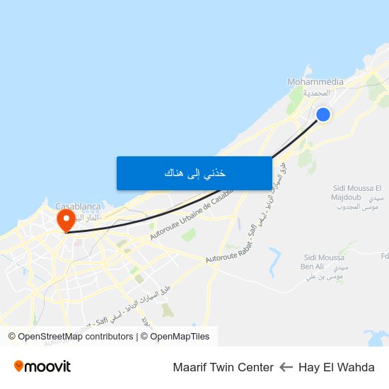 Hay El Wahda to Maarif Twin Center map