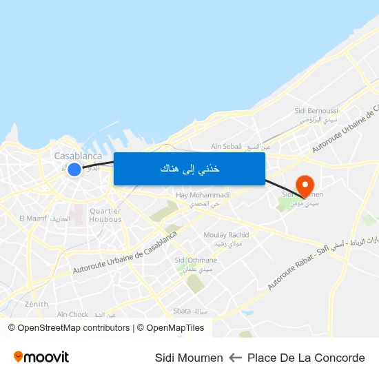 Place De La Concorde to Sidi Moumen map