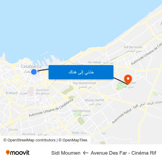 Avenue Des Far - Cinéma Rif to Sidi Moumen map