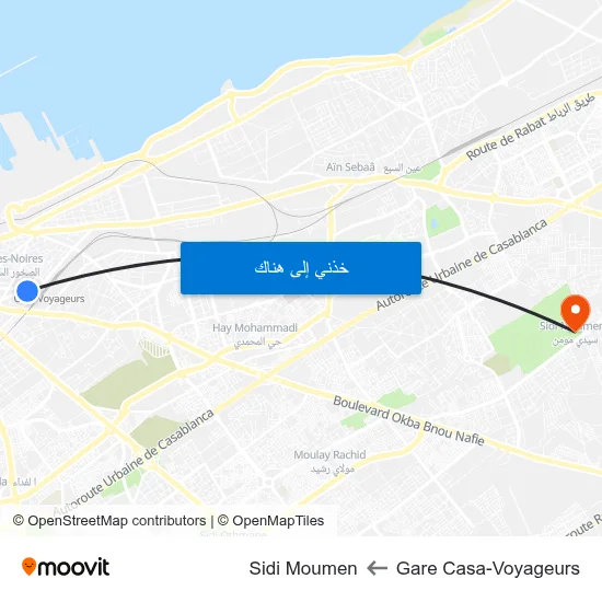 Gare Casa-Voyageurs to Sidi Moumen map