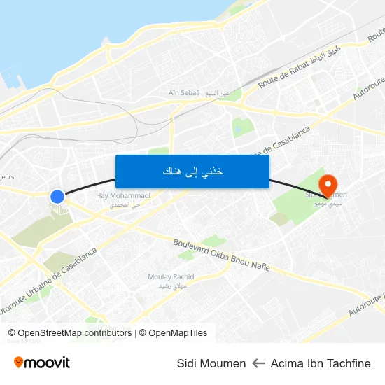Acima Ibn Tachfine to Sidi Moumen map