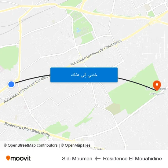Résidence El Mouahidine to Sidi Moumen map