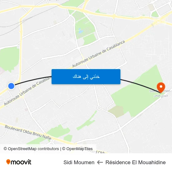 Résidence El Mouahidine to Sidi Moumen map