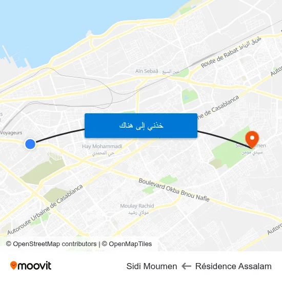 Résidence Assalam to Sidi Moumen map