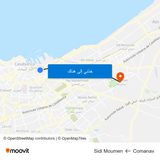 Comanav to Sidi Moumen map