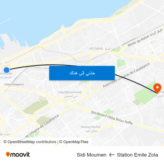 Station Emile Zola to Sidi Moumen map