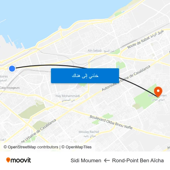 Rond-Point Ben Aïcha to Sidi Moumen map