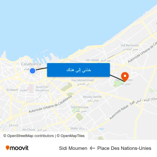 Place Des Nations-Unies to Sidi Moumen map