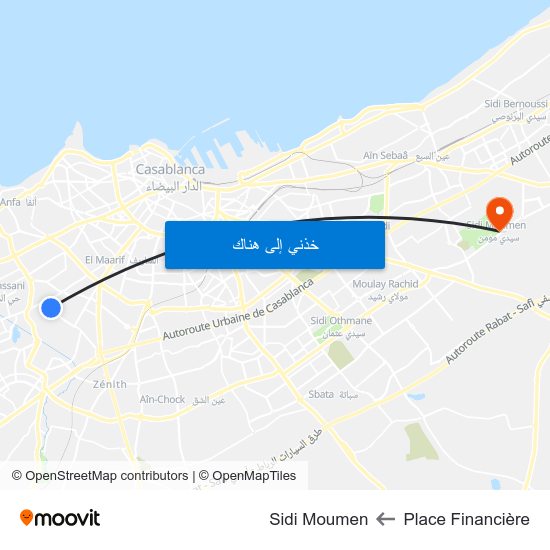 Place Financière to Sidi Moumen map