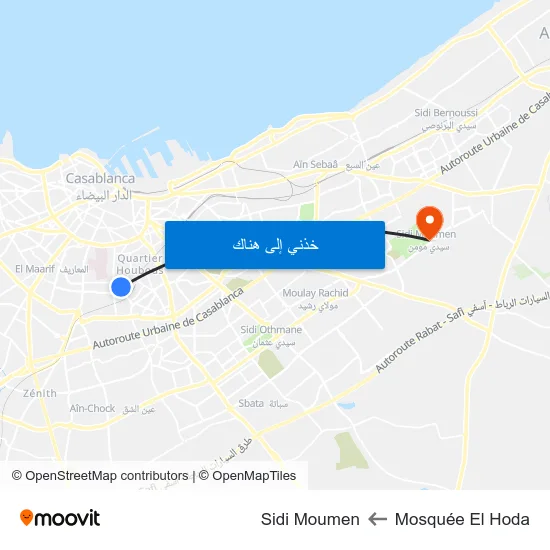 Mosquée El Hoda to Sidi Moumen map