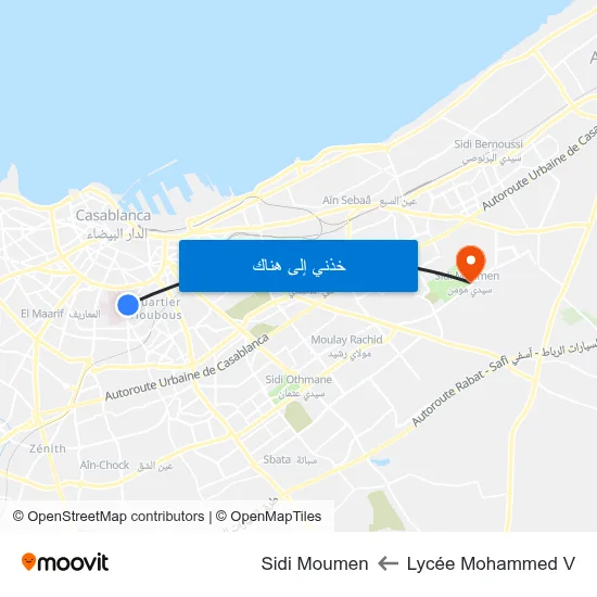 Lycée Mohammed V to Sidi Moumen map